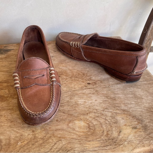 RALPH LAUREN Loafers Soft Lt Brown Leather Whip Stitched Handmade in Main USA 6B - Picture 10 of 13